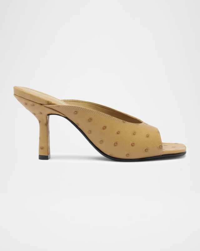 Finley Ostrich-Embossed Leather Mule Sandals